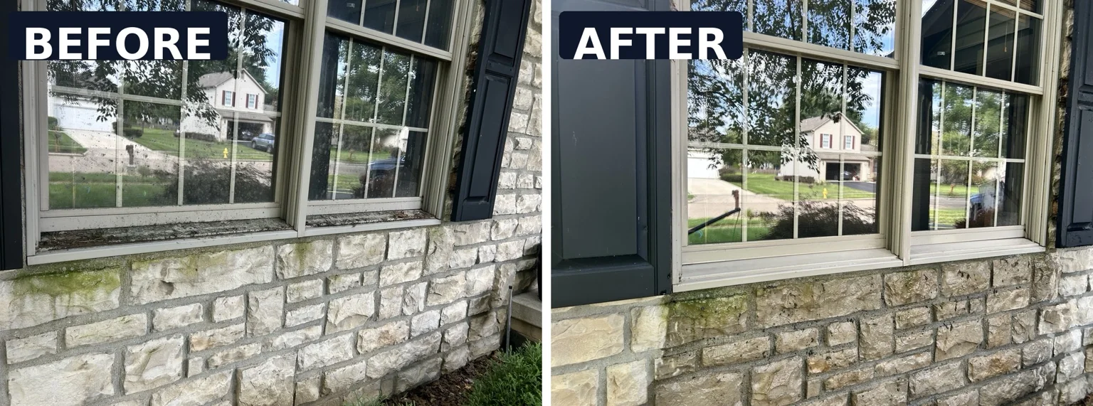Before and after exterior window cleaning