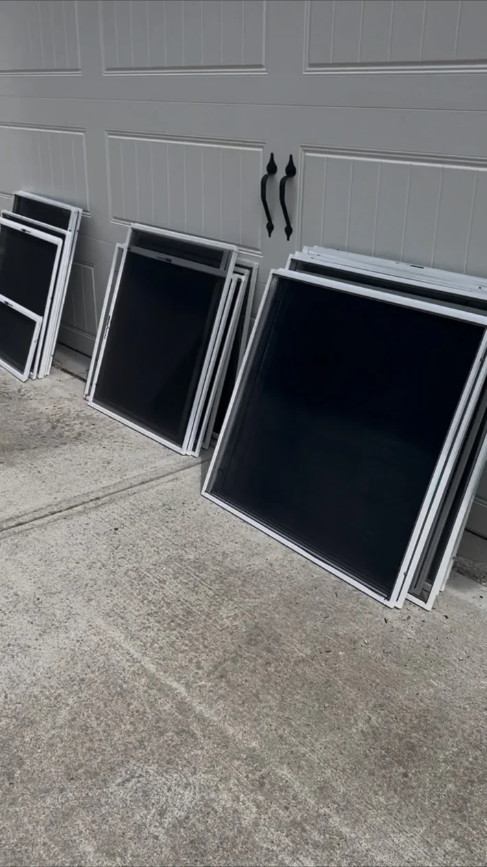 Window screens removed for cleaning